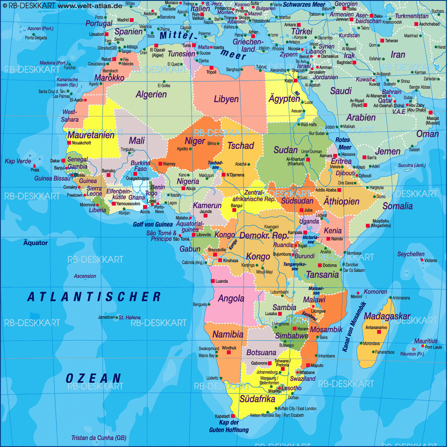 Karte Von Afrika, Weltkarte Politisch (Übersichtskarte innen Weltkarte Länder Beschriftet