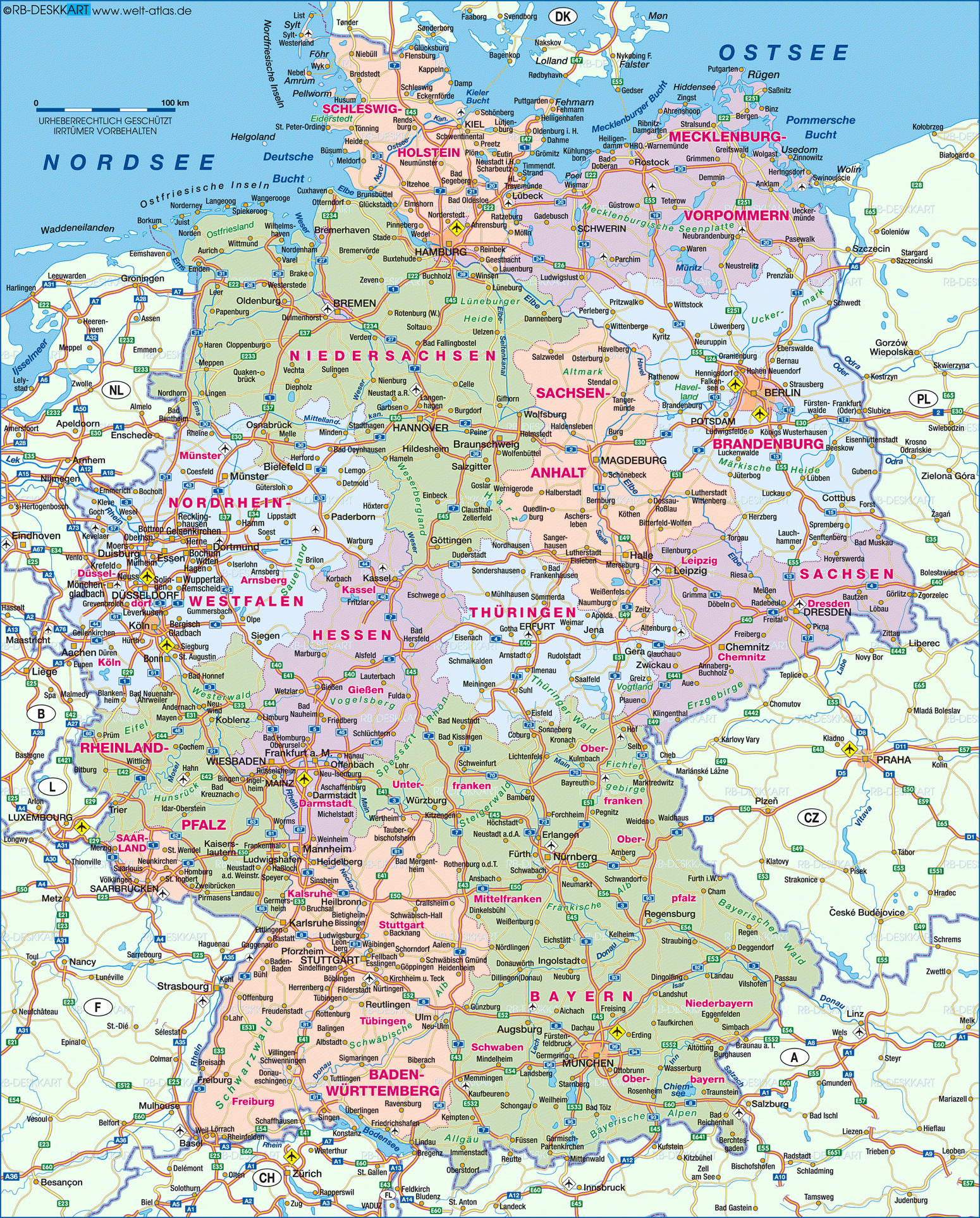 Karte Von Deutschland (Übersichtskarte / Regionen Der Welt für Bundesländer Deutschland Karte Städte