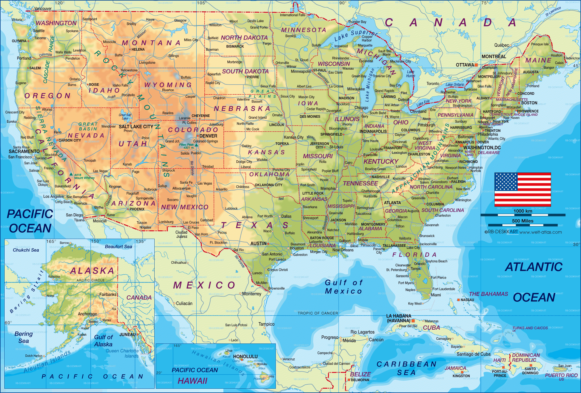 Karte Von Usa - Vereinigte Staaten Von Amerika für Amerika Bilder Zum Ausdrucken