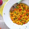 Kinder Paella Mit Buntem Gemüse, Ein Vegetarisches bestimmt für Mittag Für Kinder