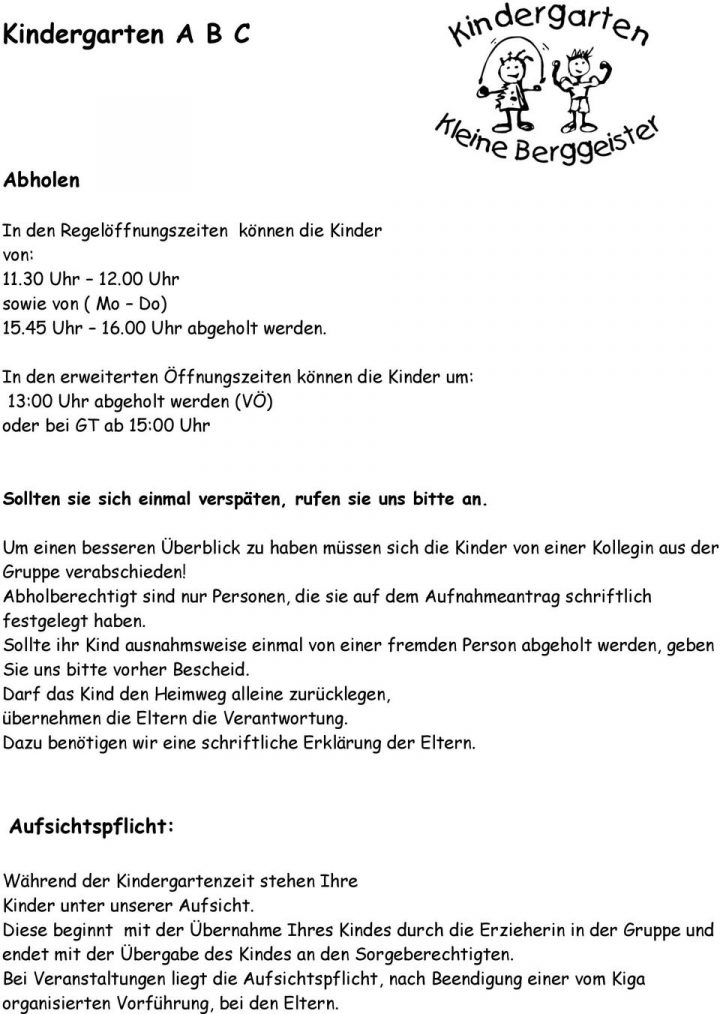 Kindergarten A B C. Abholen. Aufsichtspflicht: - Pdf Free für Aufsichtspflicht Im Kindergarten Gesetz