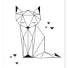 Kinderzimmer-Poster 'origami-Fuchs' Schwarz/weiß 30X40Cm ganzes Geometrisches Zeichnen Vorlagen
