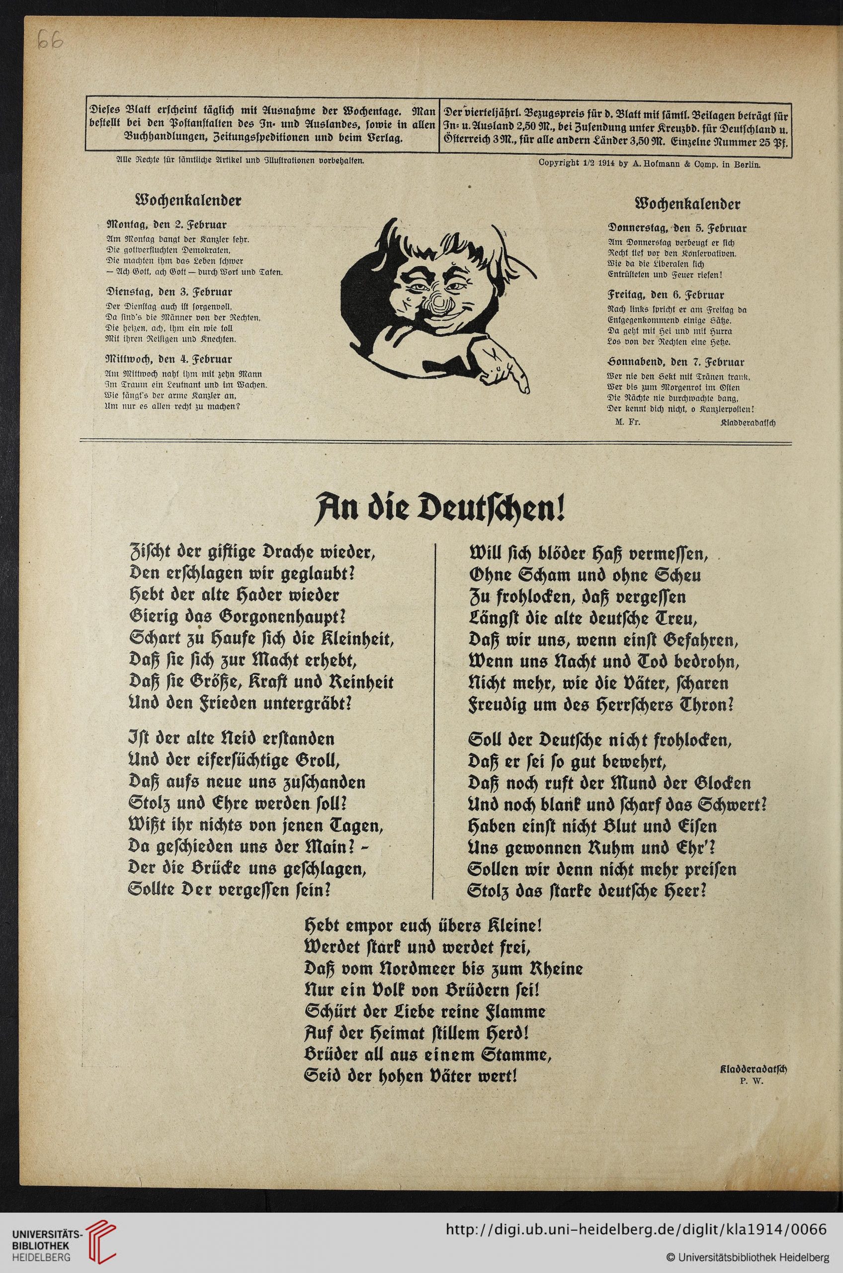 Kladderadatsch (67.1914) ganzes Ein Leutnant Und Zehn Mann Text