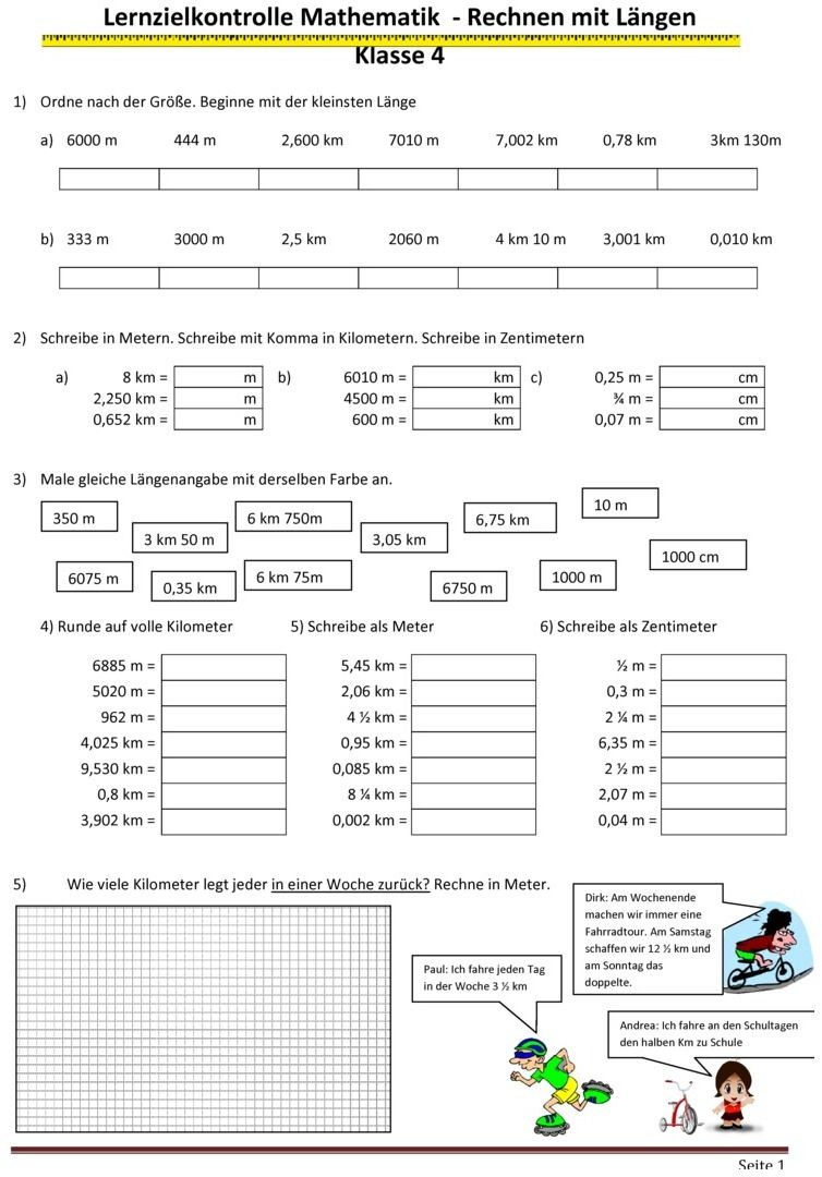 Klassenarbeit Zu Größen Und Maßeinheiten (Mit Bildern bei Mathematik Klasse 4 Arbeitsblätter