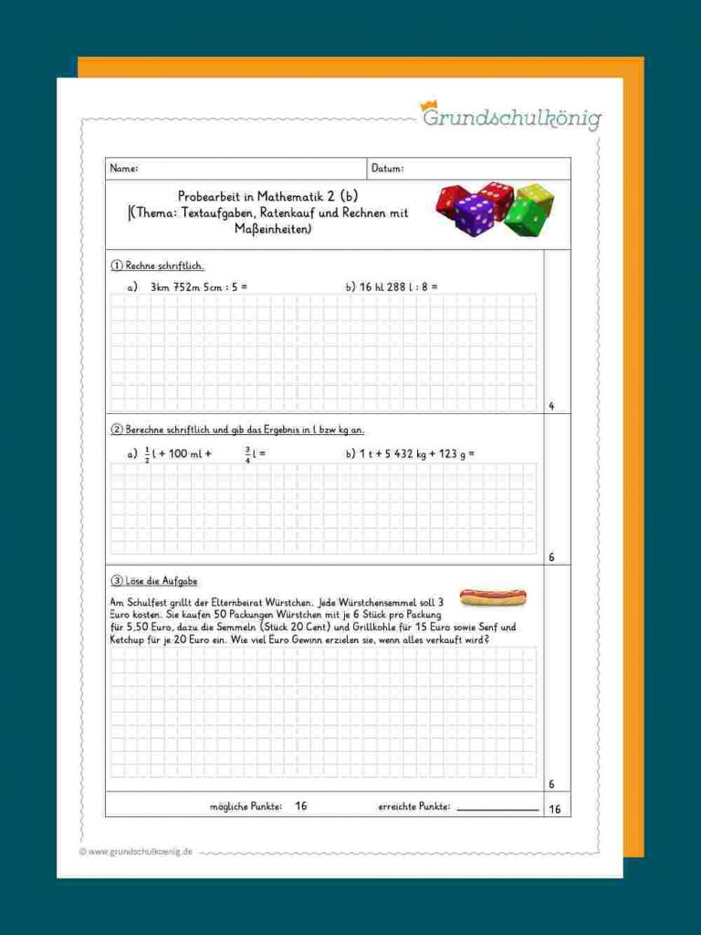 Klassenarbeiten / Proben: Mathe, 4. Klasse mit Lernspiele Mathematik 4