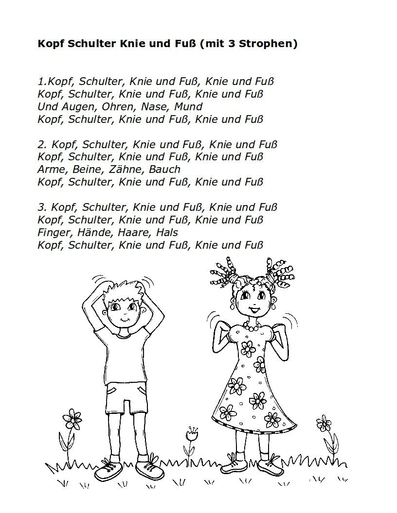 Kopf-Schulter-Lied1 816×1.056 Píxeles (Mit Bildern für Gedicht Körperteile Kindergarten
