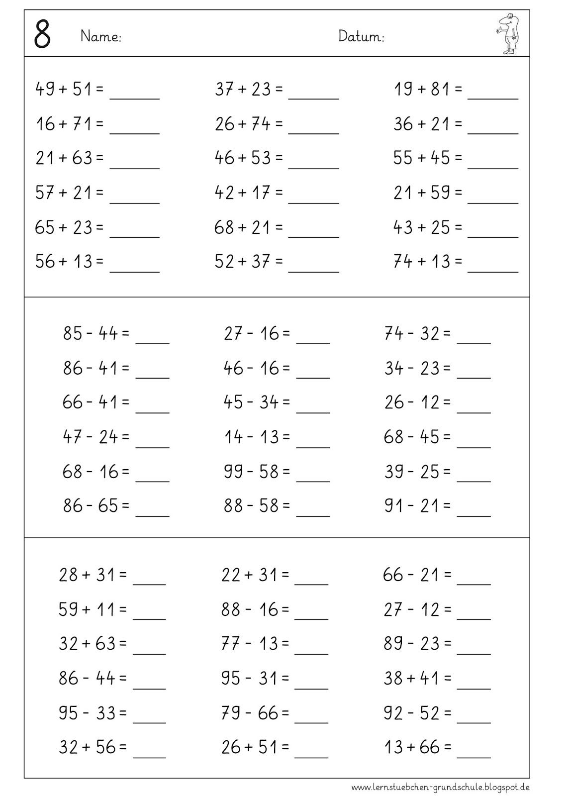 Kopfrechnen Nach Den Ferien | Math Worksheets | Kopfrechnen mit Rechenaufgaben 4 Klasse Zum Ausdrucken