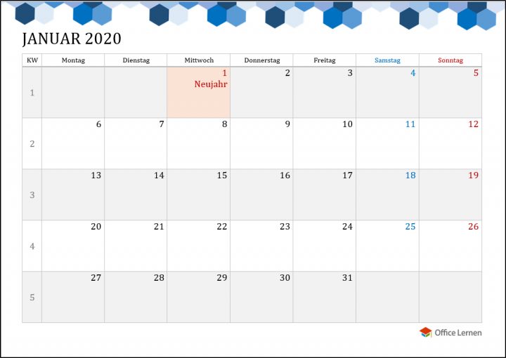 Kostenlose Kalendervorlagen 2020 Für Word Und Excel - Office über Monatskalender Vorlage