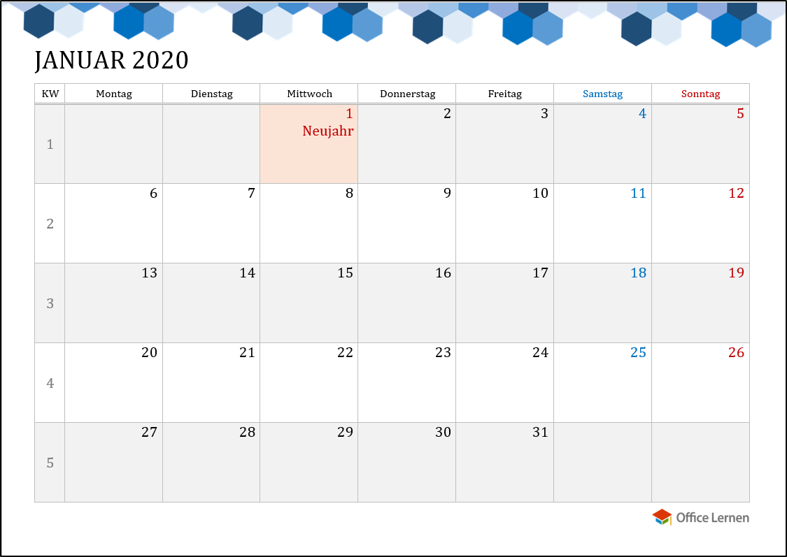 Kostenlose Kalendervorlagen 2020 Für Word Und Excel - Office über Monatskalender Vorlage