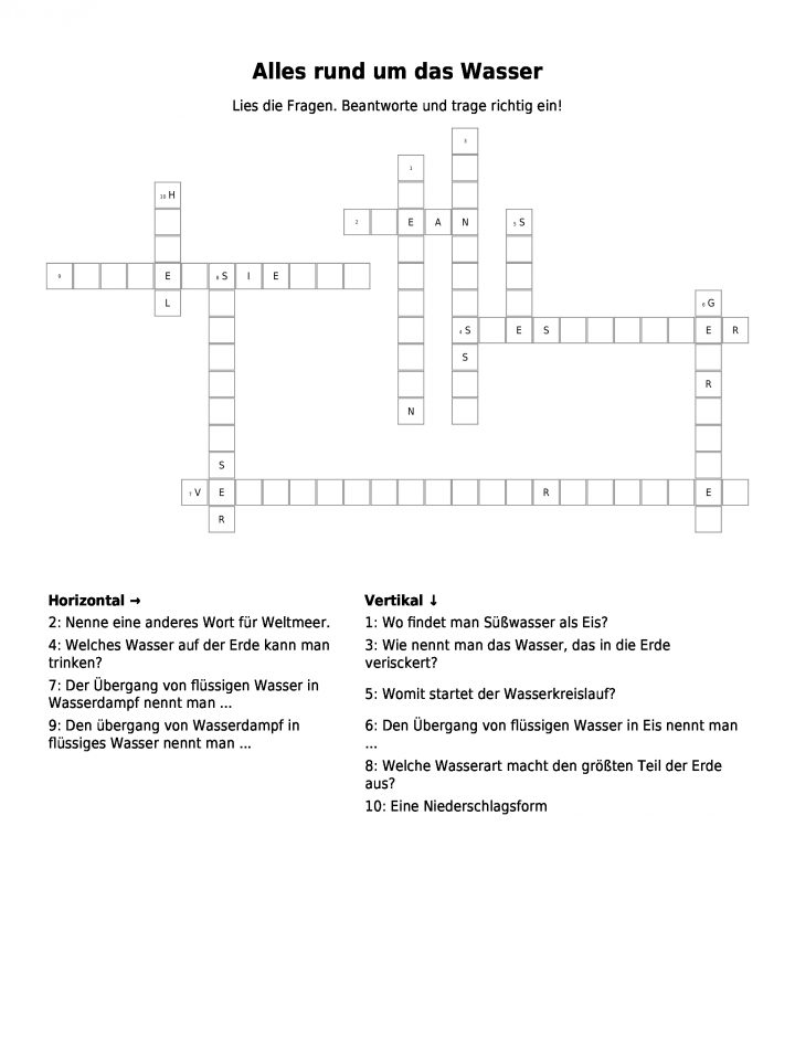 Kreuzworträtsel "alles Rund Um Das Wasser" Als Pdf für Lösungen Für Kreuzworträtsel Kostenlos