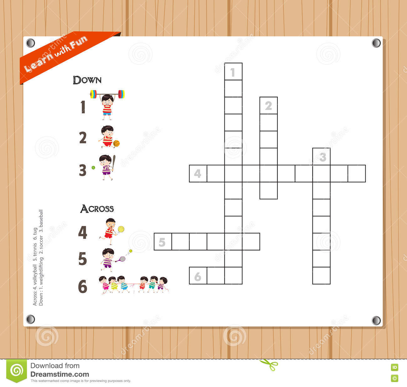 Kreuzworträtsel, Bildungsspiel Für Kinder Über Sport Vektor innen Kreuzworträtsel Kinder