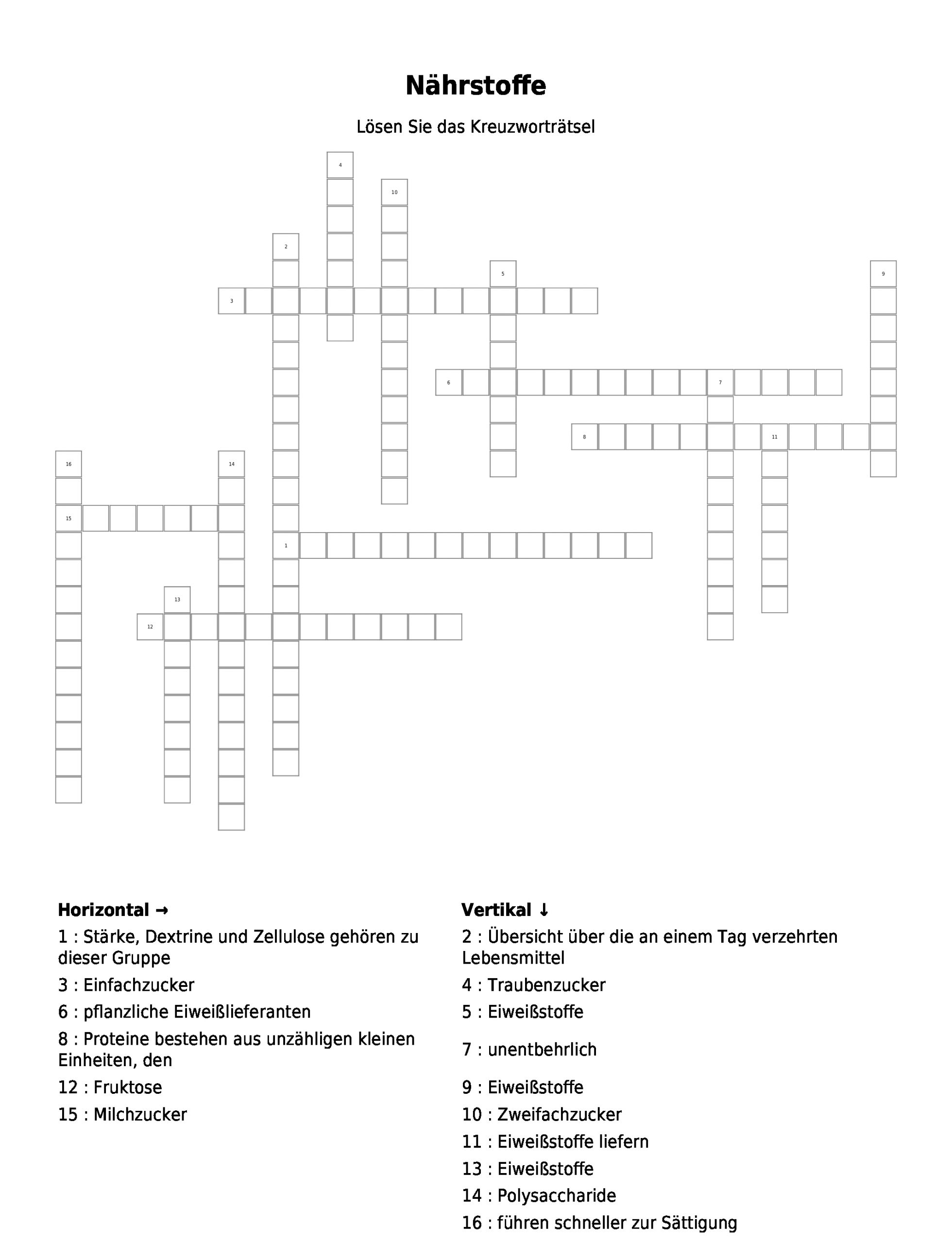Kreuzworträtsel &quot;nährstoffe&quot; Als Pdf (Arbeitsblatt verwandt mit Rätsel Lösen Kreuzworträtsel