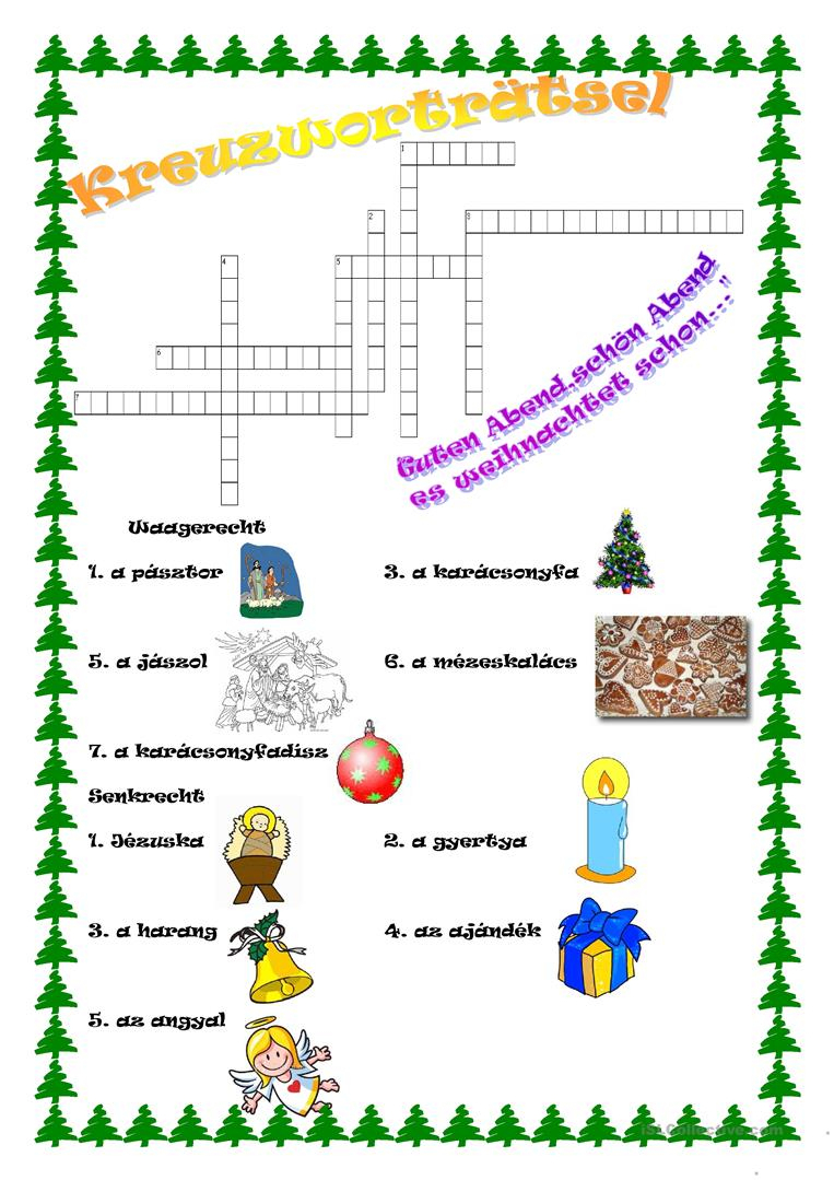 Kreuzworträtsel-Weihnachten - Deutsch Daf Arbeitsblatter für Weihnachten Kreuzworträtsel
