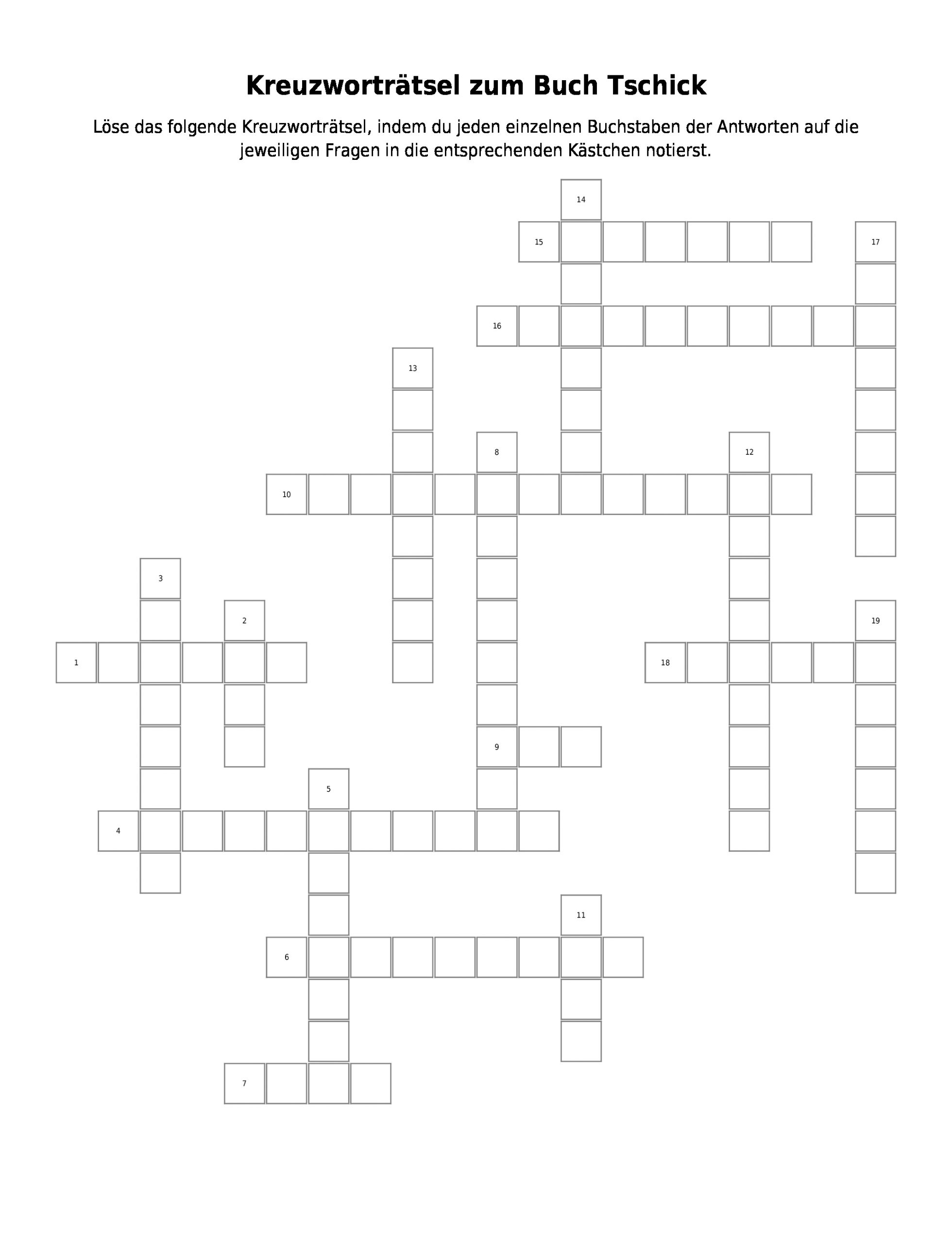 Kreuzworträtsel Zum Buch Tschick – Kreuzworträtsel | Link bei Lösungen Für Kreuzworträtsel Kostenlos