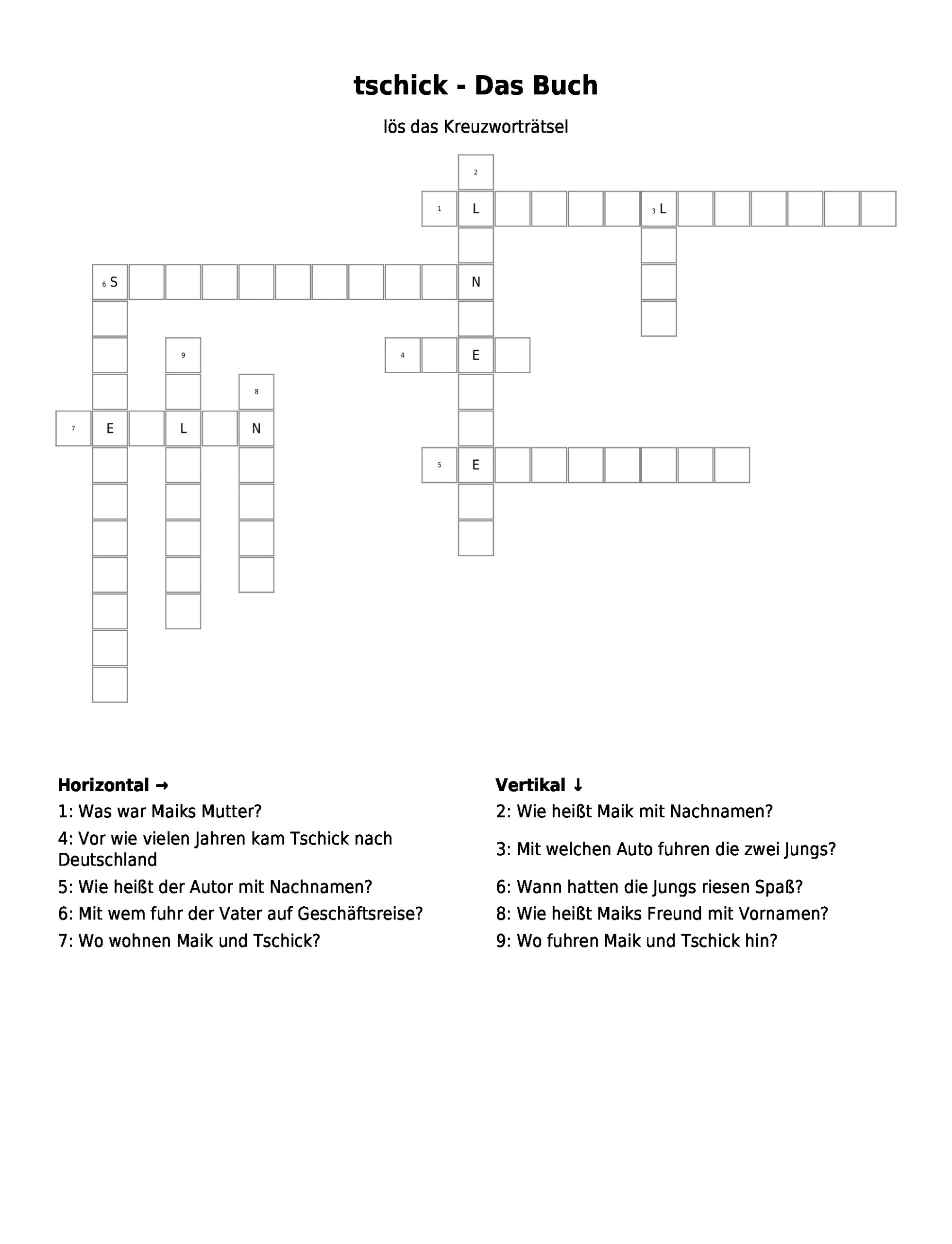 Kreuzworträtsel Zum Buch Tschick – Kreuzworträtsel | Link verwandt mit Kreuzworträtsel Lösungen Kostenlos Online