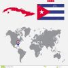 Kuba-Karte Auf Einer Weltkarte Mit Flaggen- Und Kartenzeiger mit Weltkarte Mit Flaggen