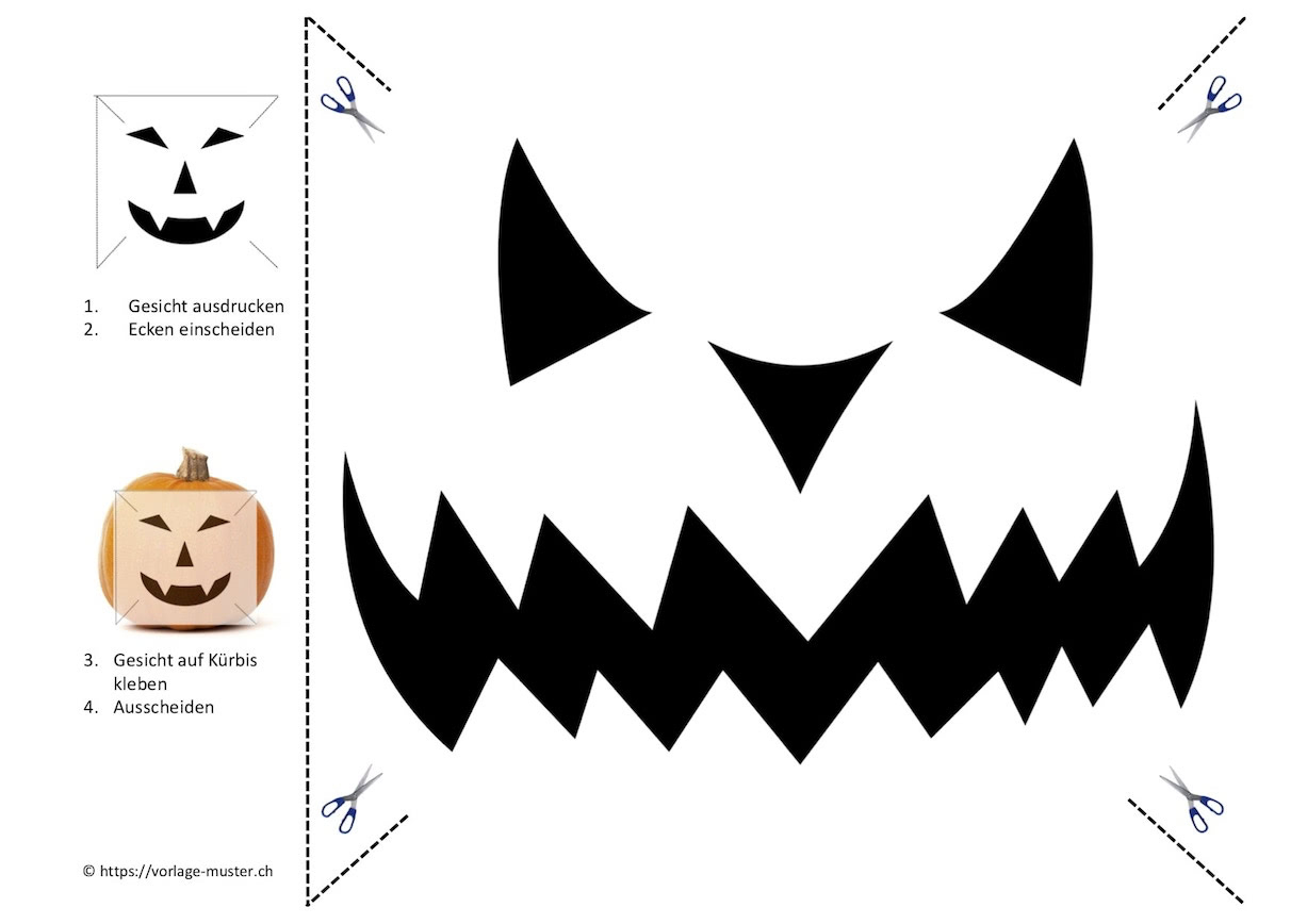 Kürbis Schnitzvorlagen Zum Ausdrucken | Kostenloser Download bei Halloween Gesichter Vorlagen