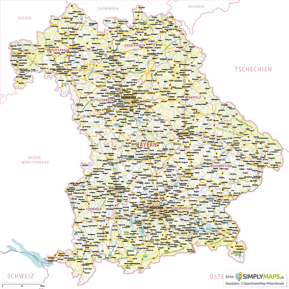 Landkarte Bayern in Landkarten Drucken