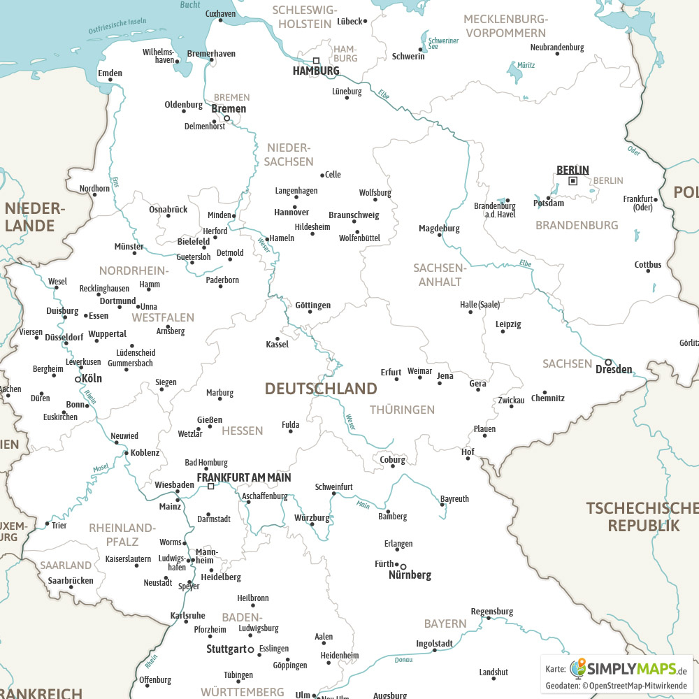 Landkarte Deutschland Politisch (Din A4) [Digital] in Karte Deutschland Bundesländer Städte