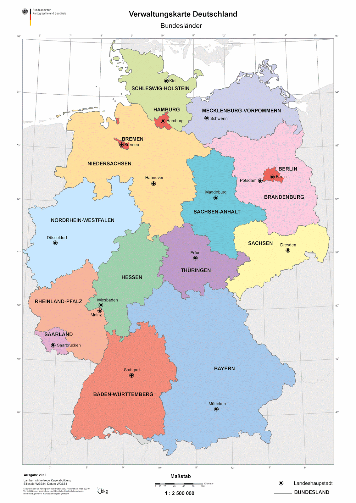 Landkartenblog: Online: Verwaltungskarte Deutschland Der bestimmt für Karte Von Deutschland Mit Bundesländern