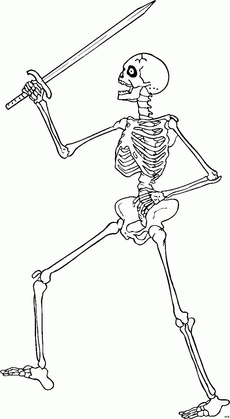 Laufendes Skelett Ausmalbild &amp; Malvorlage (Phantasie) für Skelett Zum Ausmalen