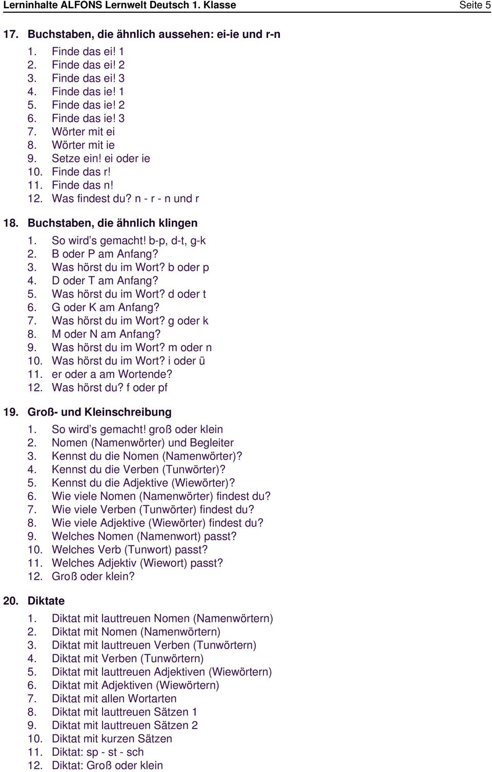 Lerninhalte Alfons Lernwelt Deutsch 1. Klasse Seite 1 - Pdf bestimmt für Wörter Mit R Am Anfang