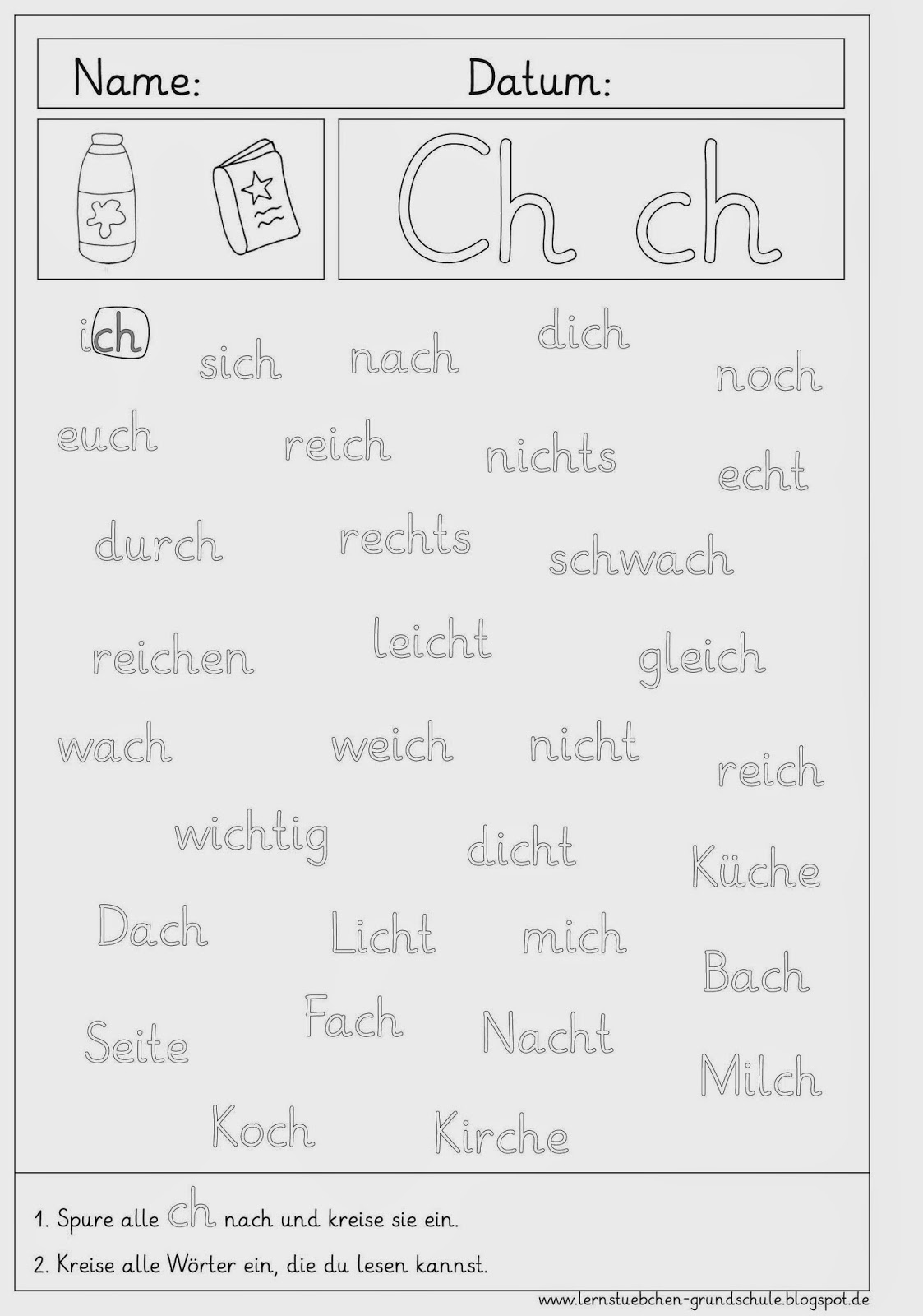 Lernstübchen: Arbeitsblätter Zum Ch - Ch bei Wörter Mit H Am Anfang