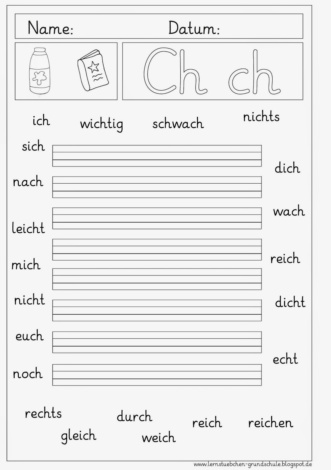 Lernstübchen: Arbeitsblätter Zum Ch - Ch mit Schreiblernübungen 1 Klasse