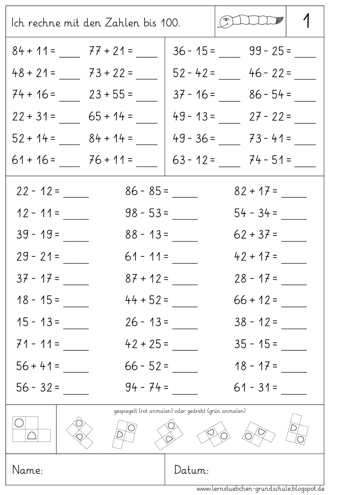 Lernstübchen: Arbeitsblätter Zur Wiederholung (4) ganzes Mathematik Klasse 3 Arbeitsblätter