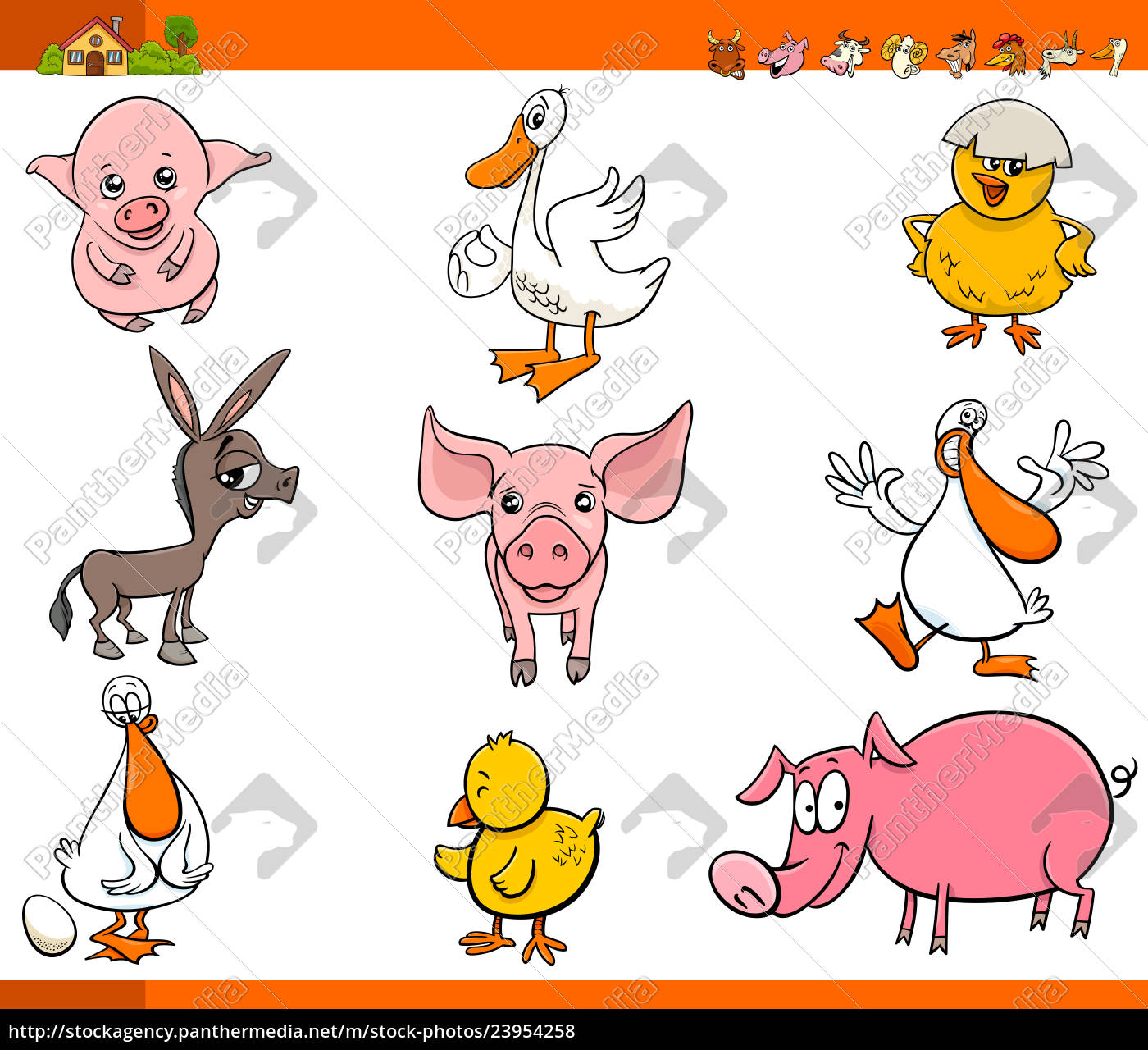 Lizenzfreie Vektorgrafik 23954258 - Süße Cartoon Bauernhof Tier Charaktere  Set bei Süße Cartoon Tiere