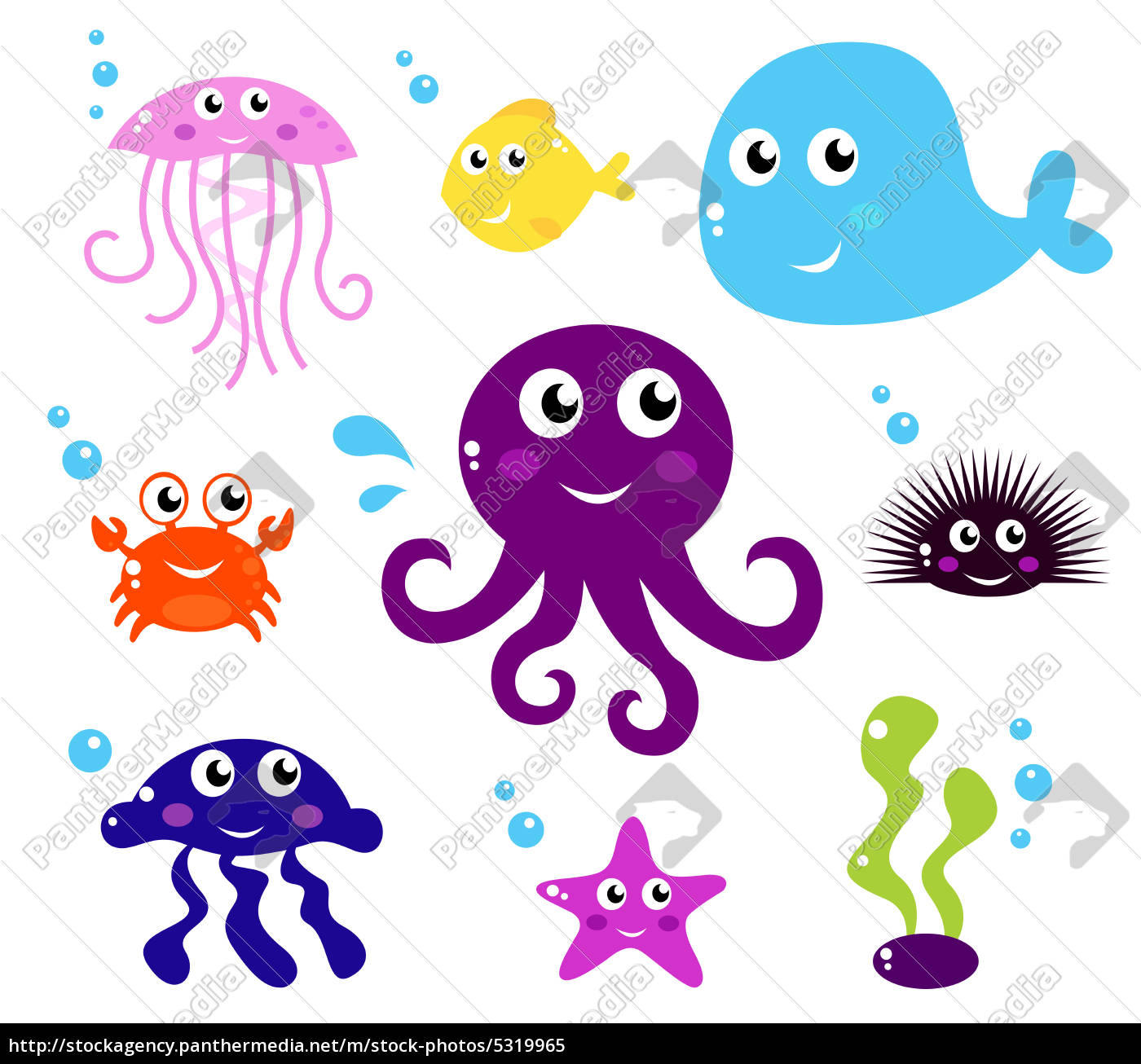 Lizenzfreies Bild 5319965 - Cartoon Meerestiere Fische Oder Kreaturen  Symbole Auf Weiß verwandt mit Fische Comic