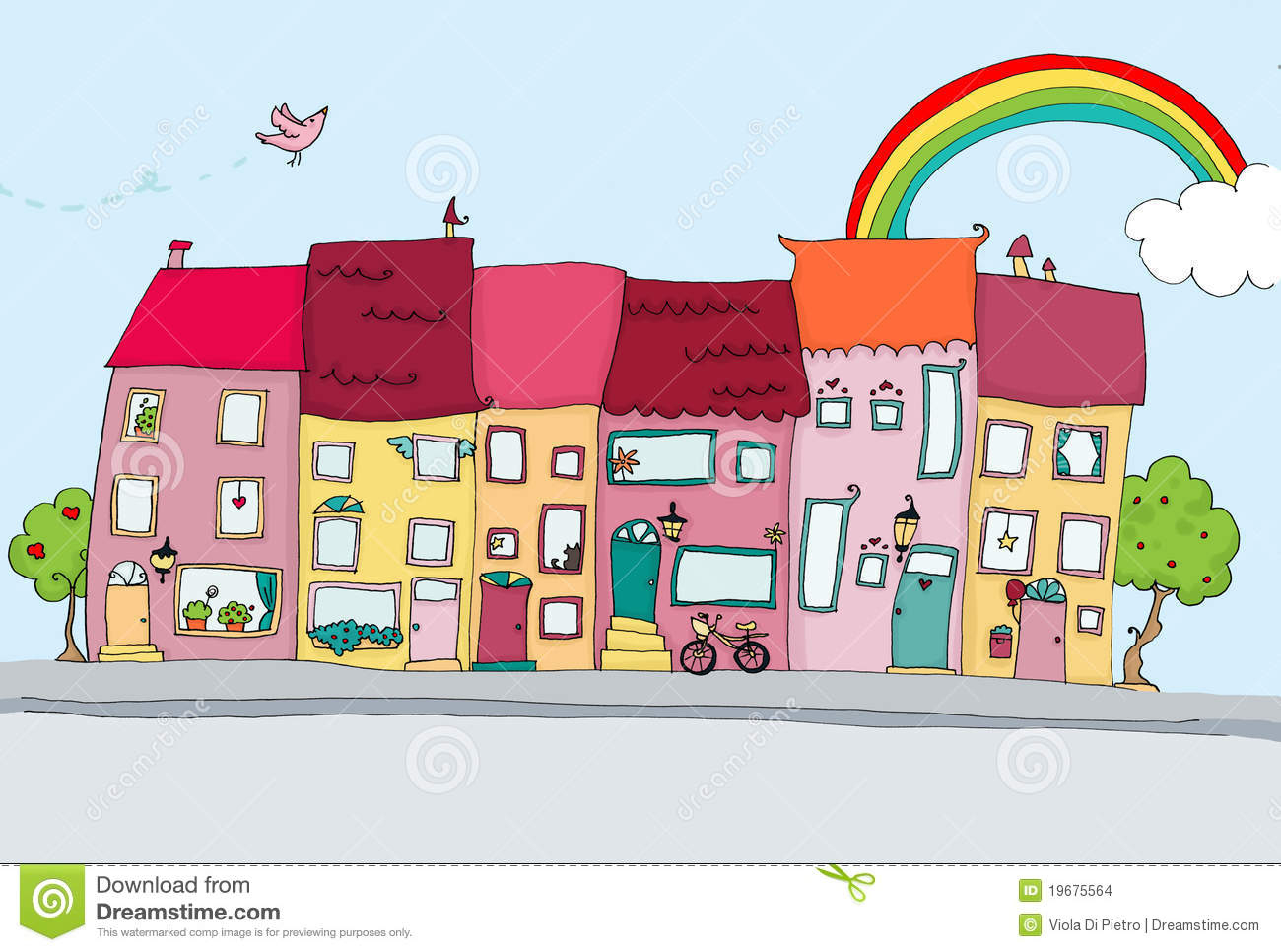 Lustige Häuser In Der Glücklichen Stadt Stock Abbildung bei Lustige Häuser Bilder