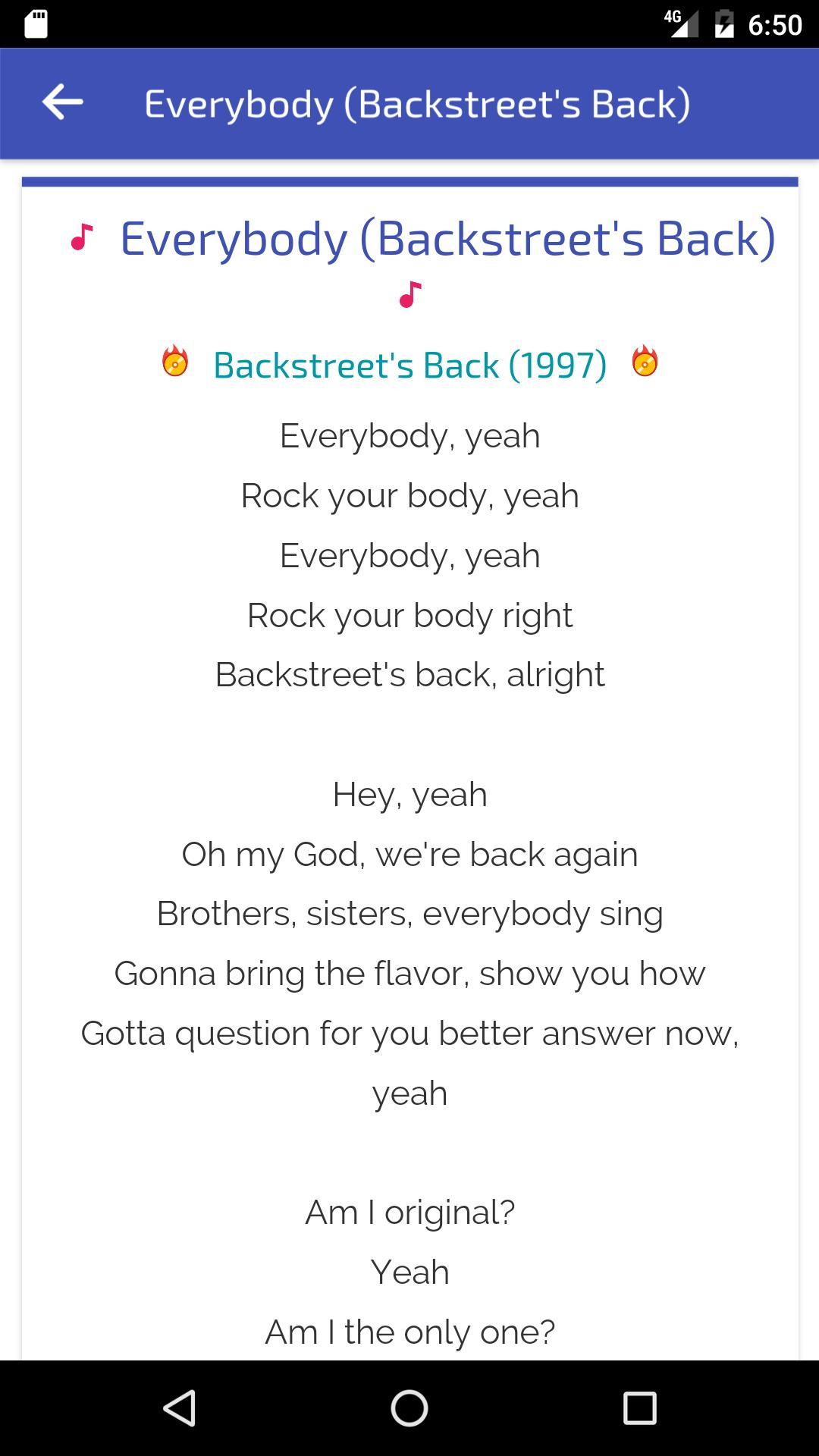 Lyrics Of Backstreet Boys For Android - Apk Download für Everybody Yeah Rock Your Body Lyrics