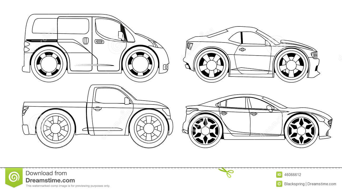 Malbuch: Stilisierte Autos Eingestellt Vektor Abbildung mit Malbuch Auto