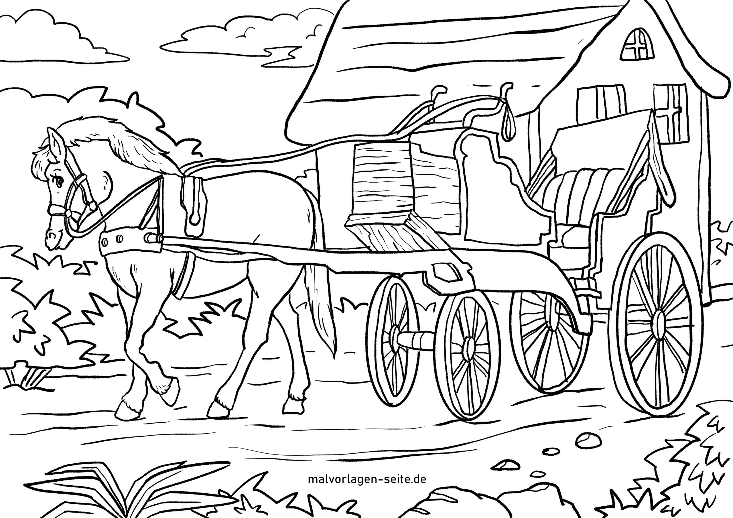 Раскраска карета с лошадью