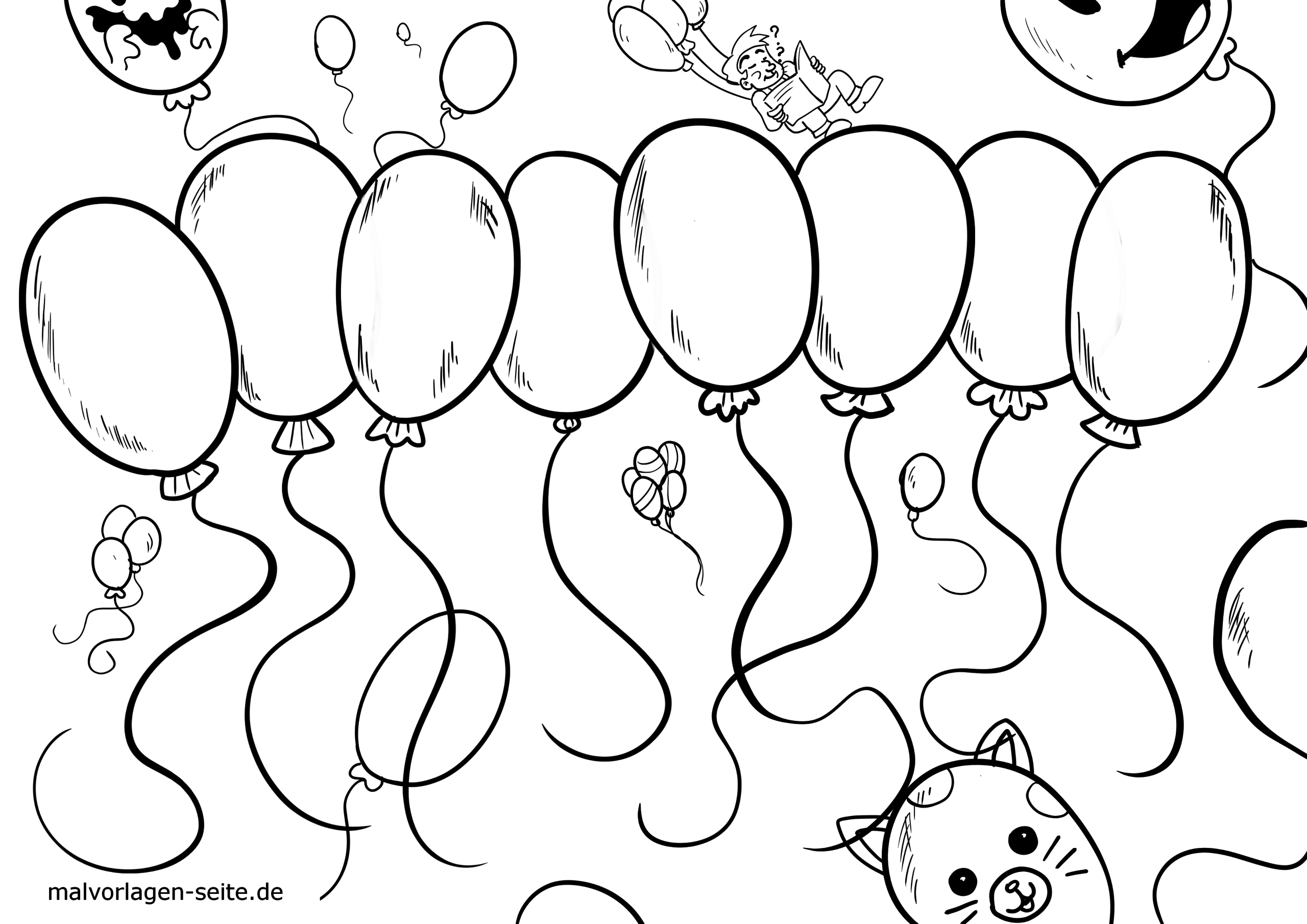 Malvorlage Luftballons | Geburtstag - Ausmalbilder Kostenlos bei Ausmalbilder Geburtstag