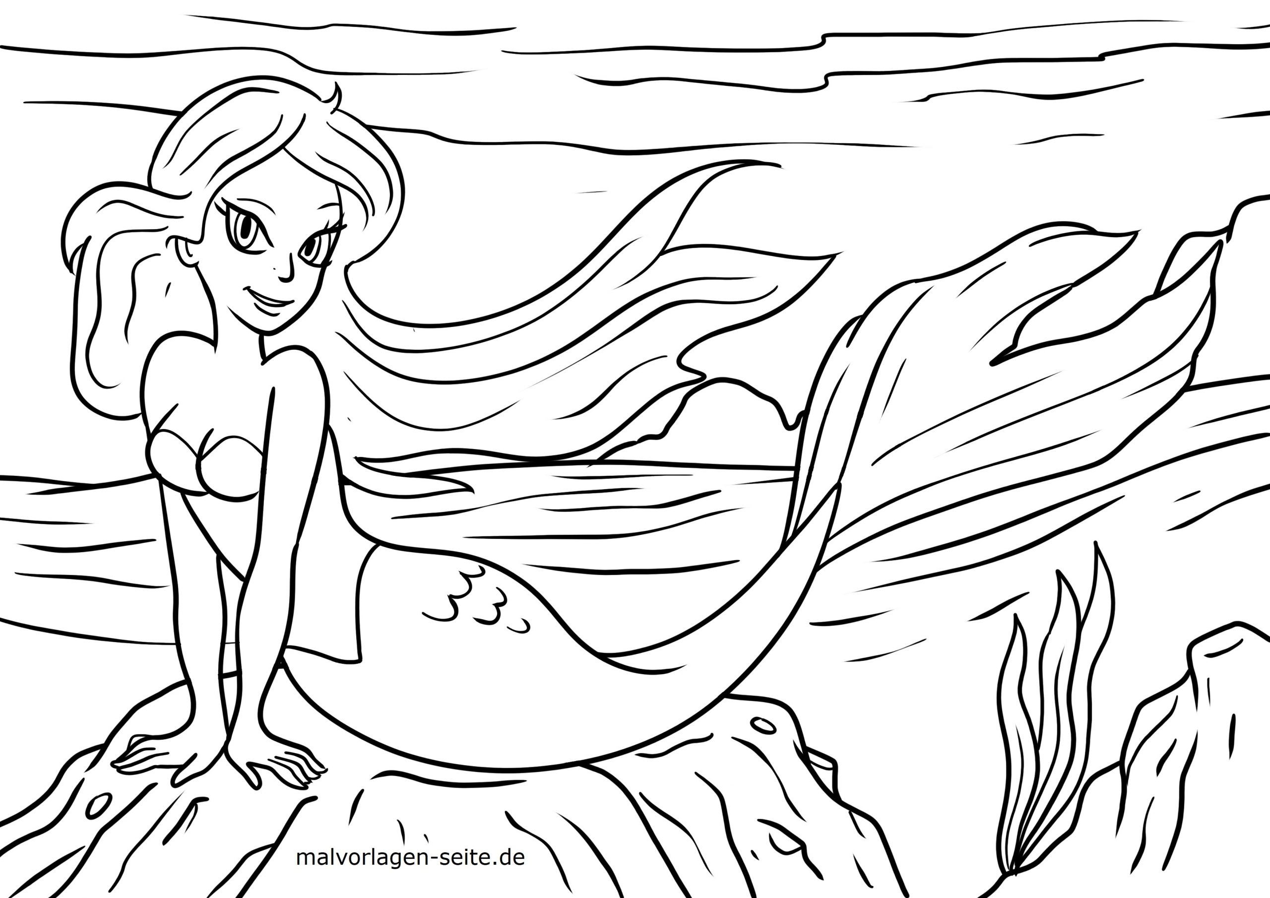 Malvorlage Meerjungfrau - Ausmalbilder Kostenlos Herunterladen bei Ausmalbilder Strand
