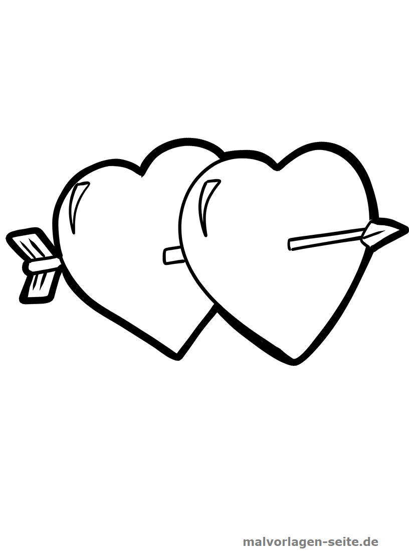 Malvorlage Zwei Herzen | Symbol Liebe - Ausmalbilder für Ausmalbilder Herz Mit Pfeil