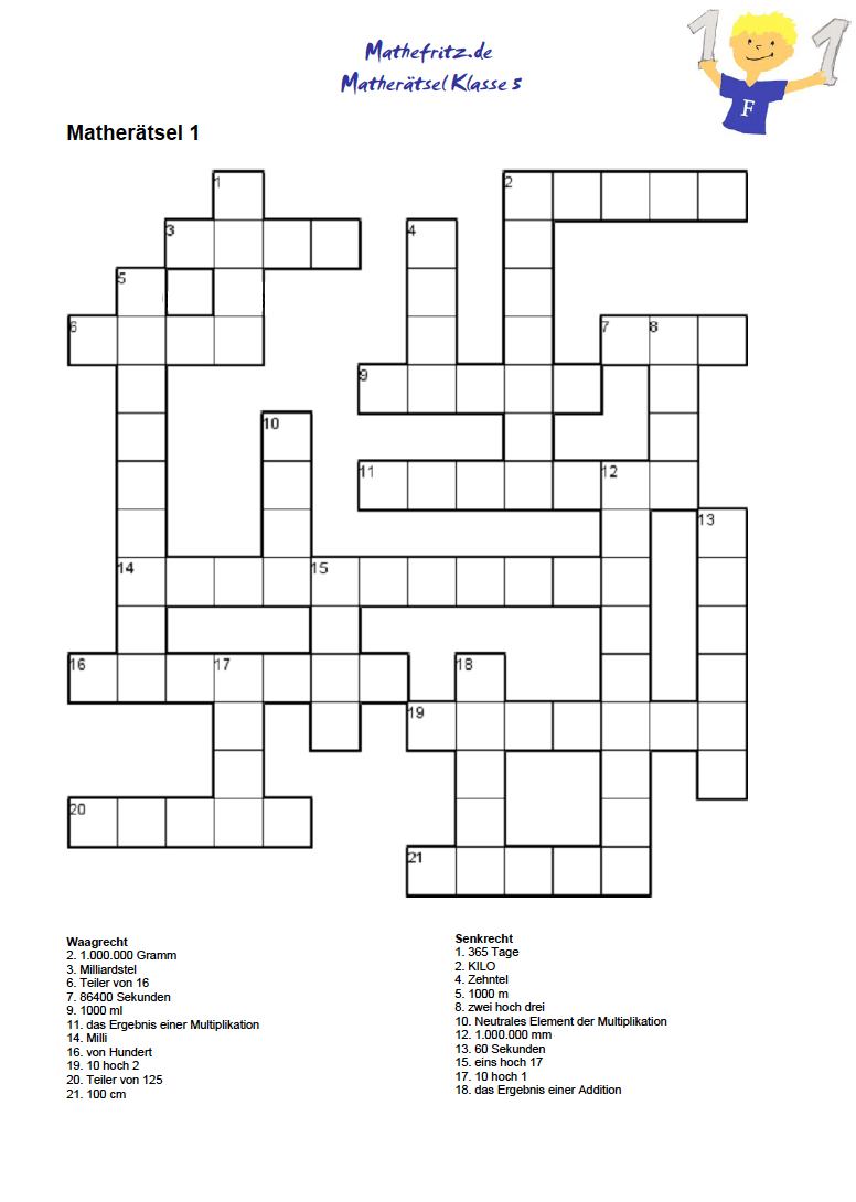 Mathe Kreuzworträtsel Klasse 5: Arbeitsblätter Mit verwandt mit Kinder Kreuzworträtsel Zum Ausdrucken