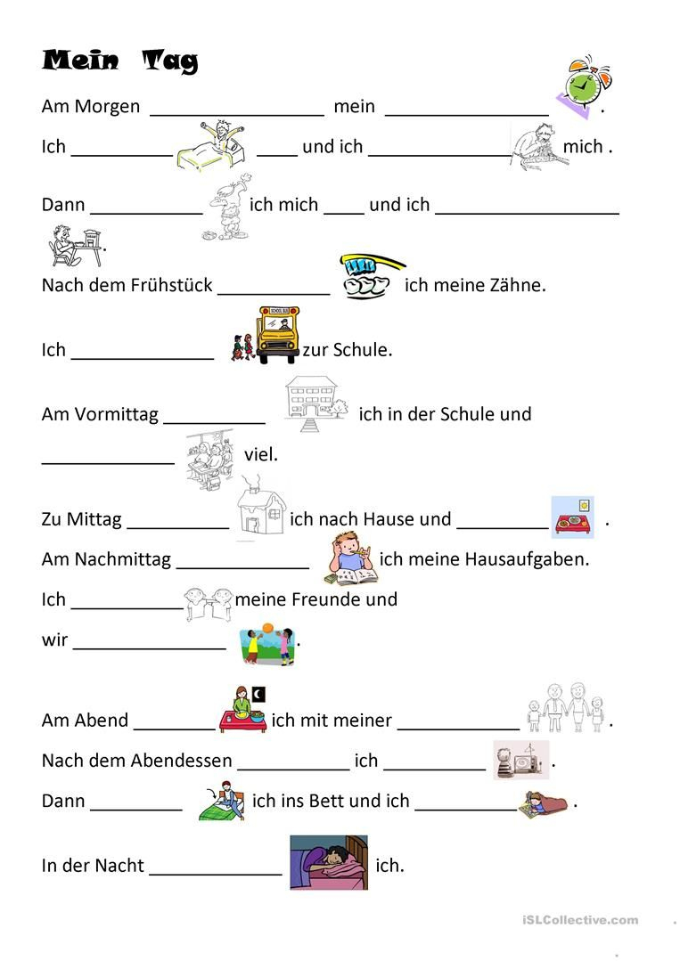 Mein Tag Arbeitsblatt - Kostenlose Daf Arbeitsblätter bestimmt für Deutsch Lernen Für Kinder Arbeitsblätter