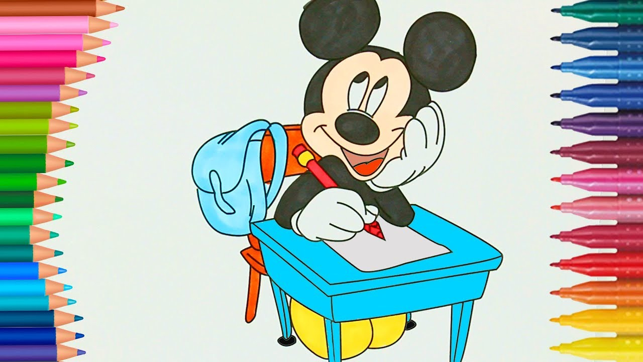 Mickey Maus Malbuch | Mickey Maus Studieren In Der Schule Ausmalbilder  Färbung|Kleine Hände Malbuch ganzes Mickey Mouse Wunderhaus Ausmalbilder