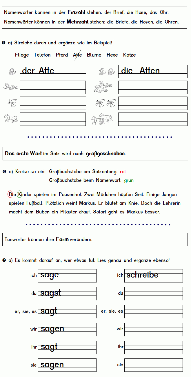 Namenwörter Und Tunwörter | Lesen Lernen, Deutsch, Lernen in Deutsch 2 Klasse Volksschule Übungsblätter
