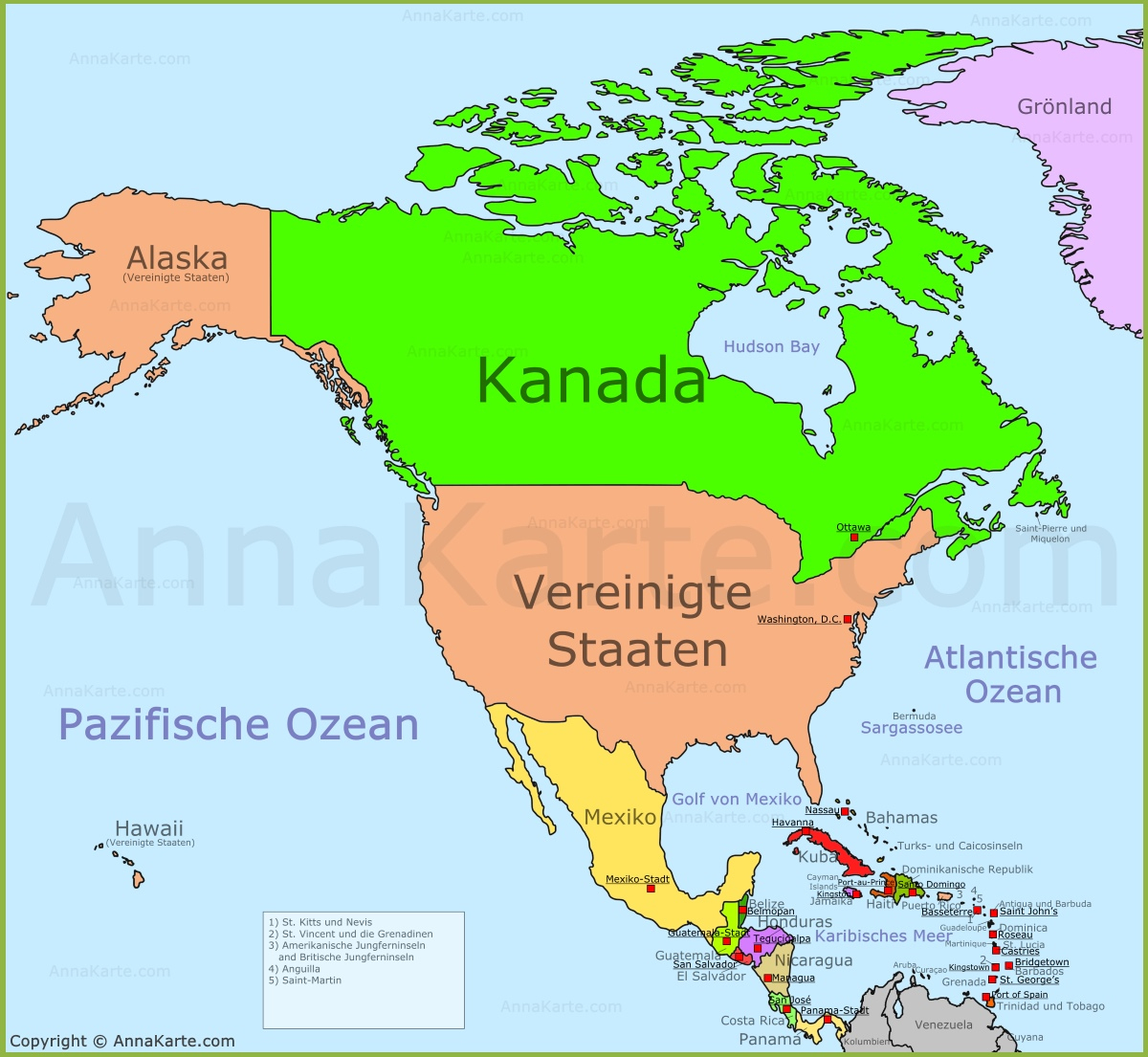 Nordamerika Karte - Annakarte über Nordamerika Karte Mit Staaten Städte