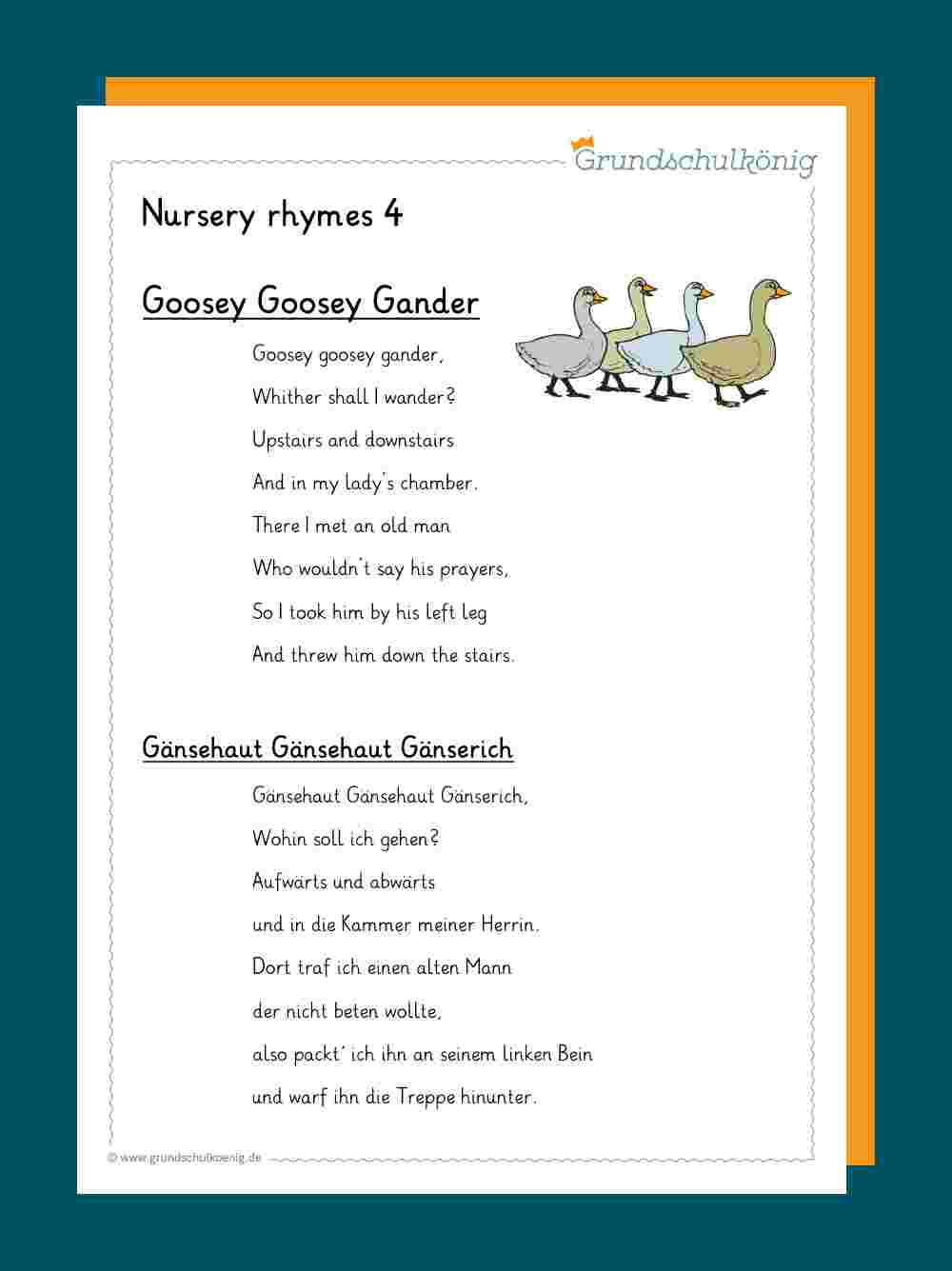 Nursery Rhymes / Englische Kinderreime für 4 Klasse Abschiedsgedicht Für Schüler