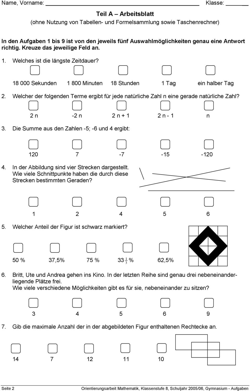 Orientierungsarbeit Mathematik - Pdf Free Download bei Orientierungsarbeiten 2 Klasse Bayern