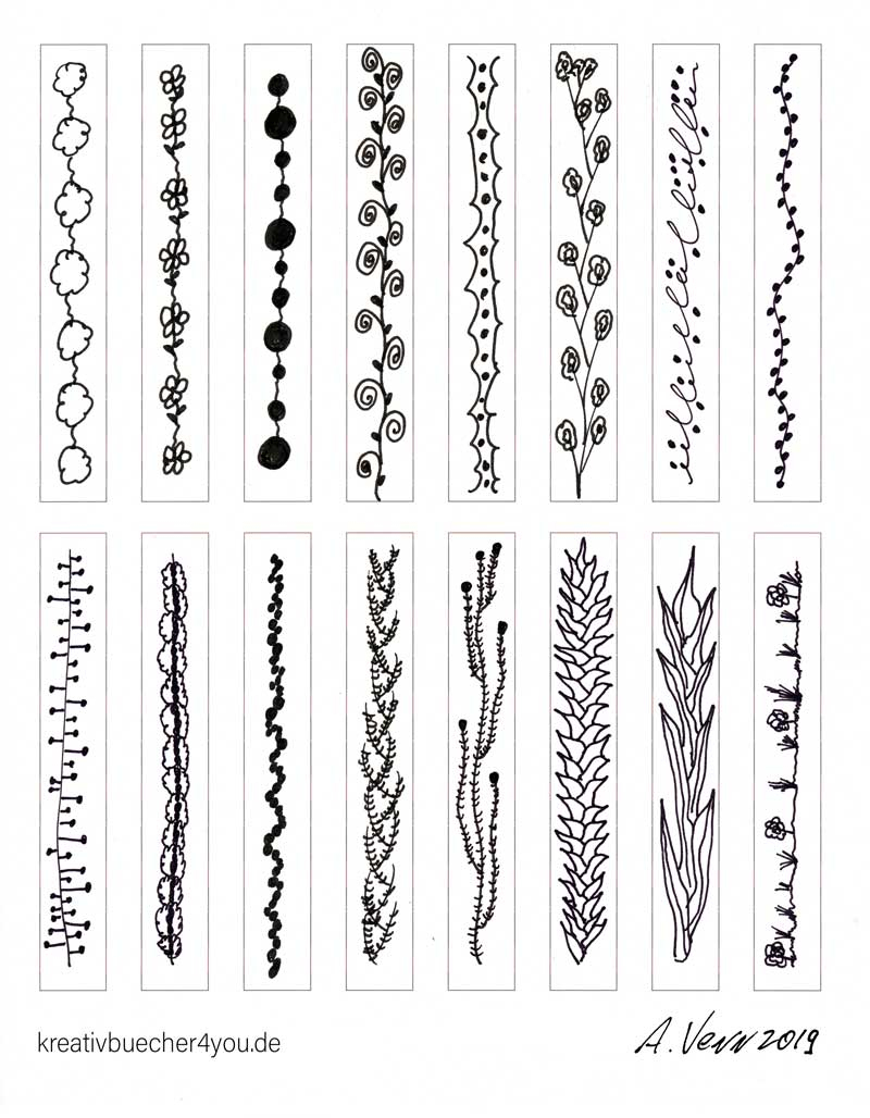 Pflanzen Und Ranken: Muster Selber Zeichnen,16 Beispiele mit Blumenranke Malen
