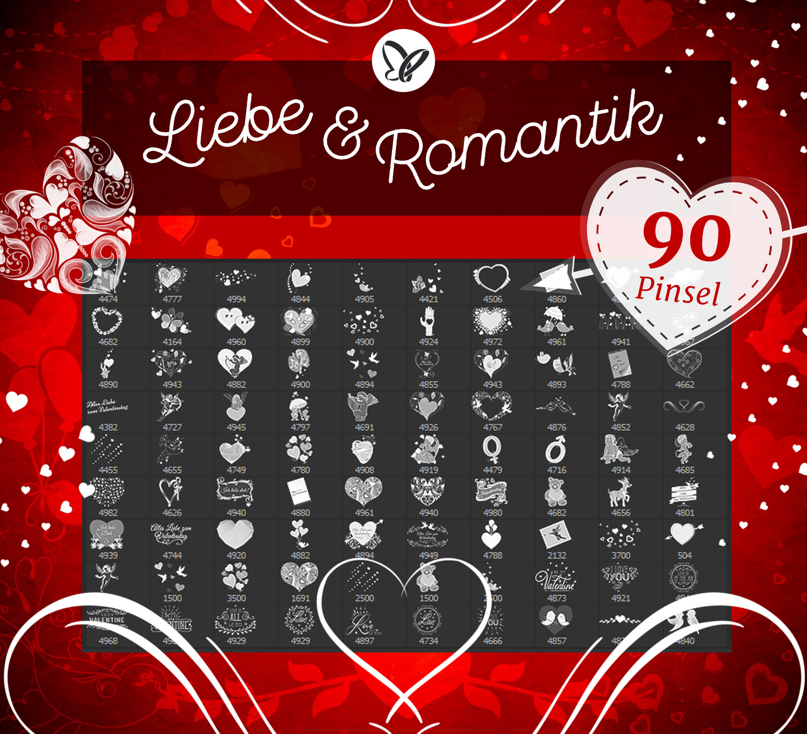 Photoshop Pinsel-Set: Liebesherzen, Valentinstag, Romantik, Brush über Bilder Liebesherzen