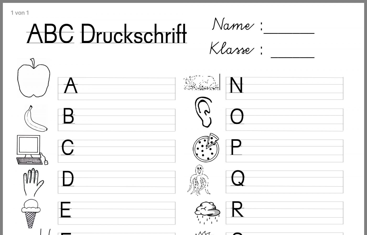 Druckschrift Arbeitsblätter Kostenlos - kinderbilder.download