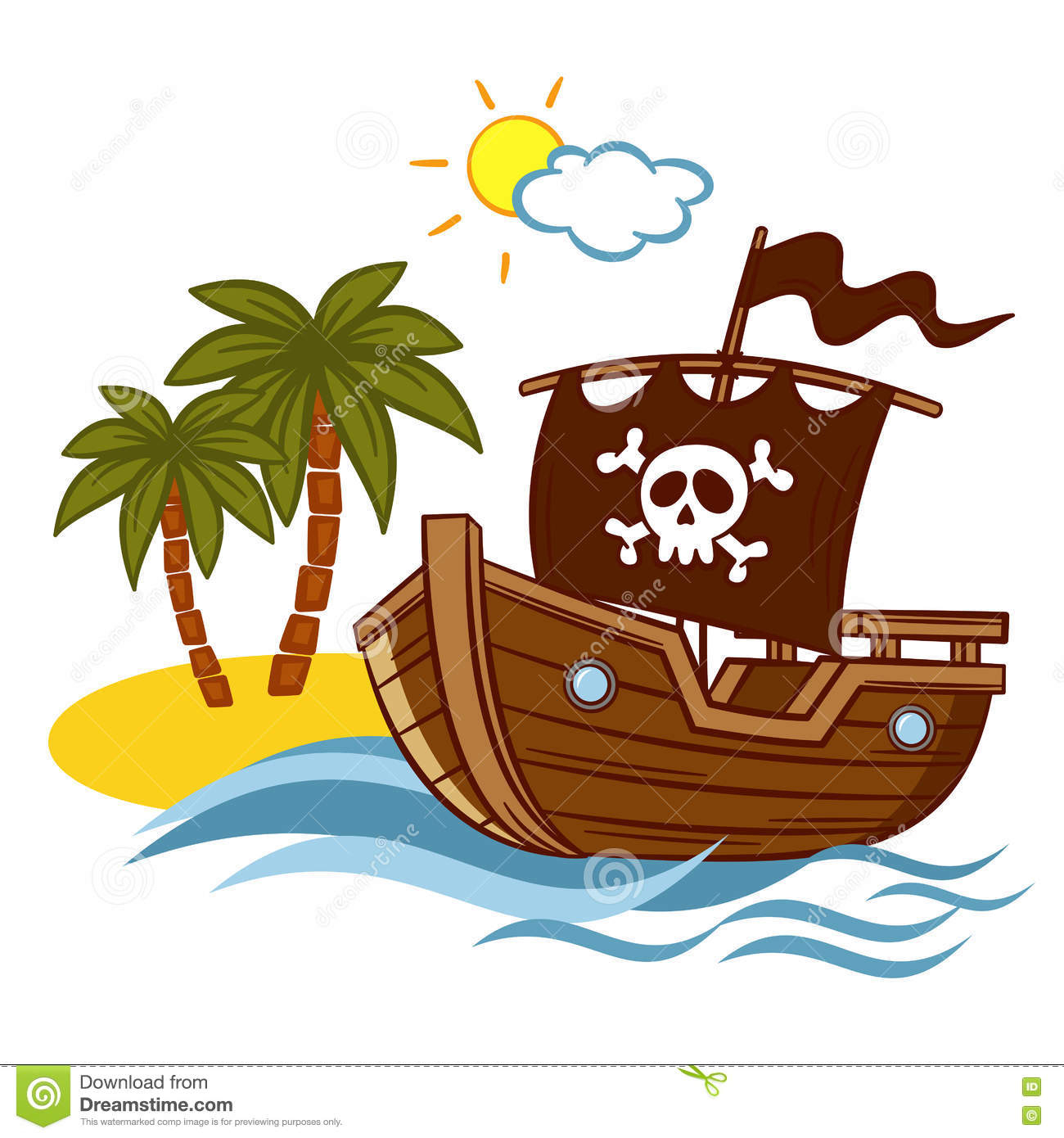 Piraten-Schiff Der Einsamen Insel Vektor Abbildung in Piraten Bilder Kostenlos