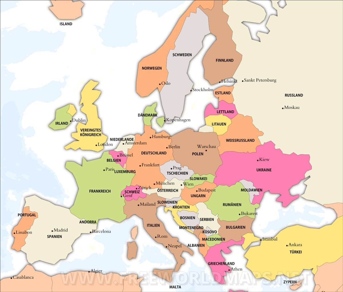 Europakarte A4 Zum Ausdrucken : Landkartenblog: Verwaltungskarte Von